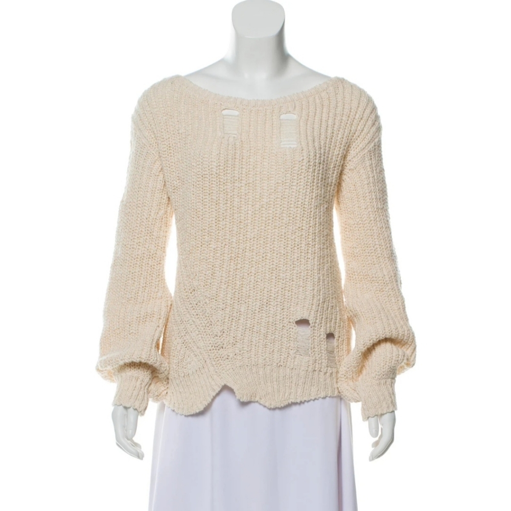 Pam & Gela Distressed Bateau Neck Knit Sweater Medium